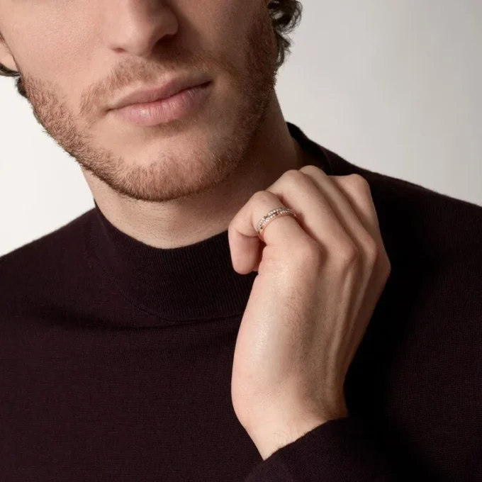 Alliance fine Maillon Panthare, 2 demi-rangées pavées de diamants – Or rose, diamants – Cartier