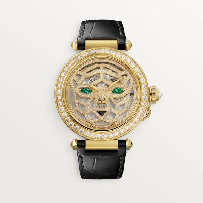 Autres montres-bijoux Panthere – 41 mm, mouvement mécanique à remontage manuel, or jaune 18 carats, diamants, bracelets en cuir interchangeables – Cartier Autres montres-bijoux Panthere – 41 mm, mouvement mécanique à remontage manuel, or jaune 18 carats, diamants, bracelets en cuir interchangeables – Cartier