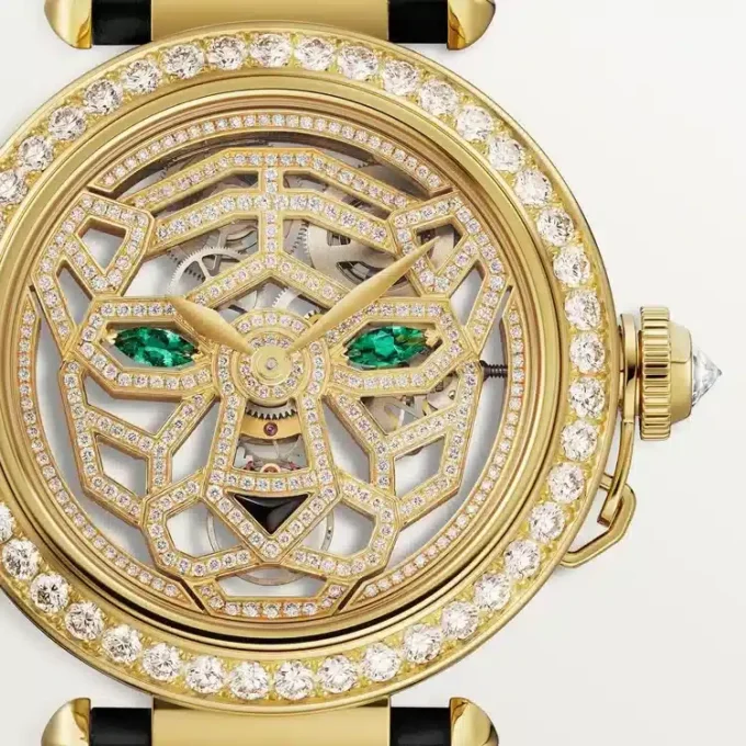 Autres montres-bijoux Panthere – 41 mm, mouvement mécanique à remontage manuel, or jaune 18 carats, diamants, bracelets en cuir interchangeables – Cartier Autres montres-bijoux Panthere – 41 mm, mouvement mécanique à remontage manuel, or jaune 18 carats, diamants, bracelets en cuir interchangeables – Cartier