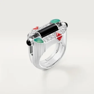 Bague Geometrie & Contrastes, chrysoprase, pavée