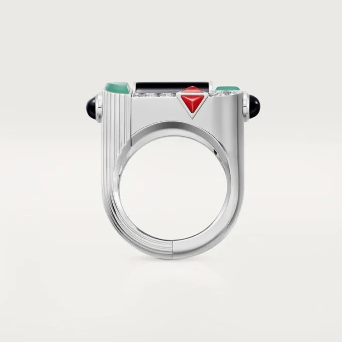 Bague Geometrie & Contrastes, chrysoprase, pavée