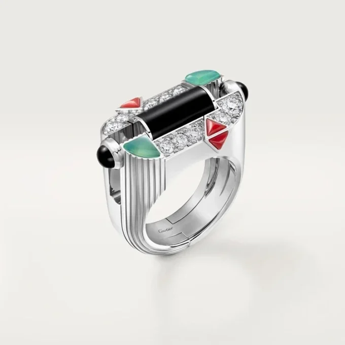 Bague Geometrie & Contrastes, chrysoprase, pavée