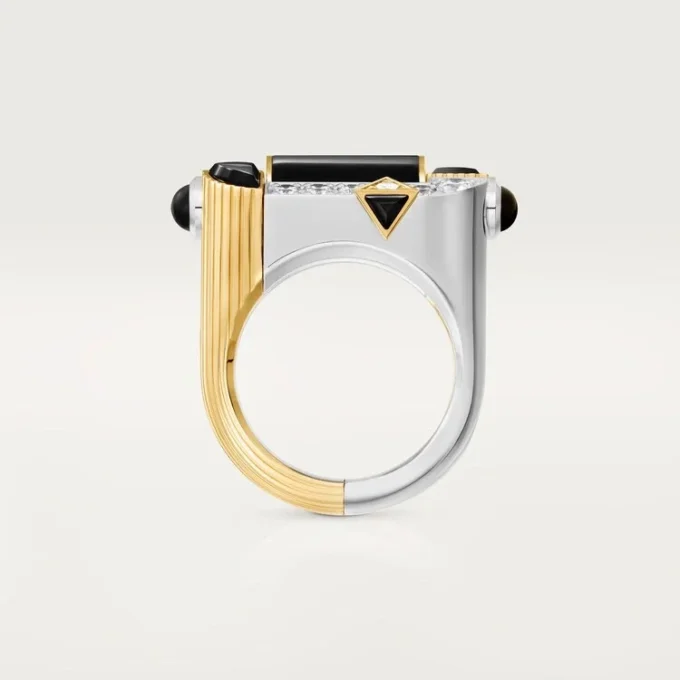 Bague Geometrie & Contrastes, onyx, pavée