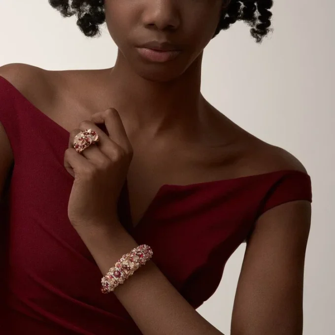 Bague Grain de Café, rubellite, semi-sertie