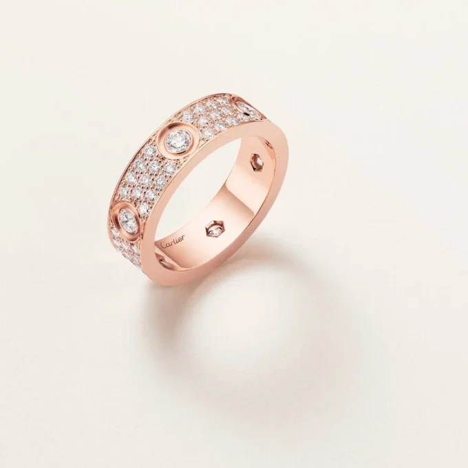 Bague Love, modèle classique, pavée, 6 diamants