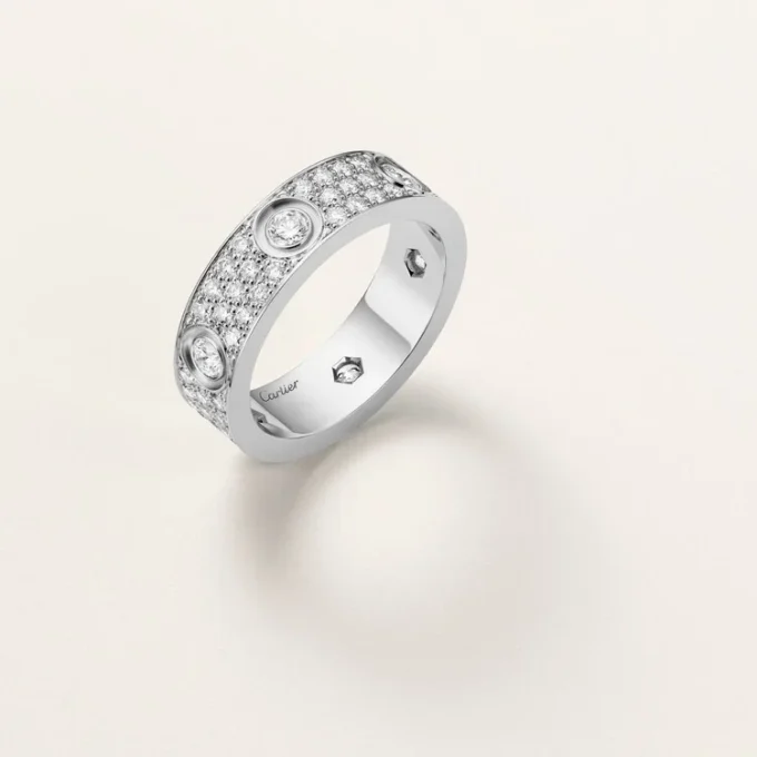 Bague Love, modèle classique, pavée, 6 diamants
