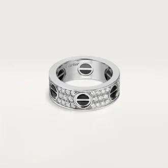 Bague Love, pavée de diamants, céramique – Or blanc, céramique, diamants – Cartier
