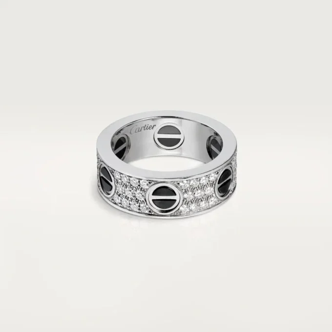 Bague Love, pavée de diamants, céramique – Or blanc, céramique, diamants – Cartier