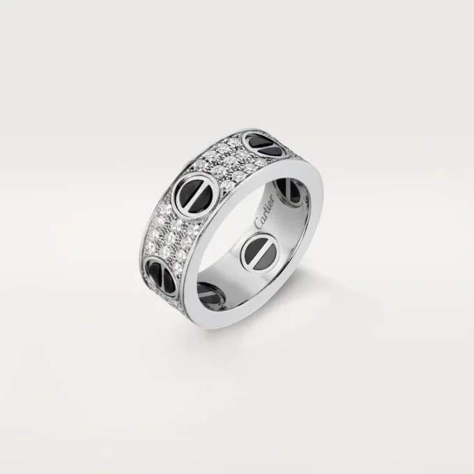 Bague Love, pavée de diamants, céramique – Or blanc, céramique, diamants – Cartier