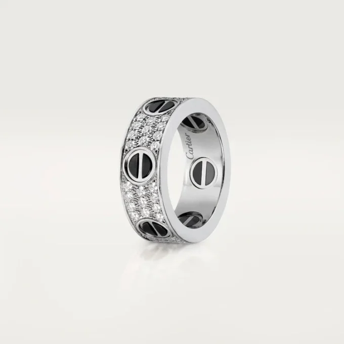 Bague Love, pavée de diamants, céramique – Or blanc, céramique, diamants – Cartier