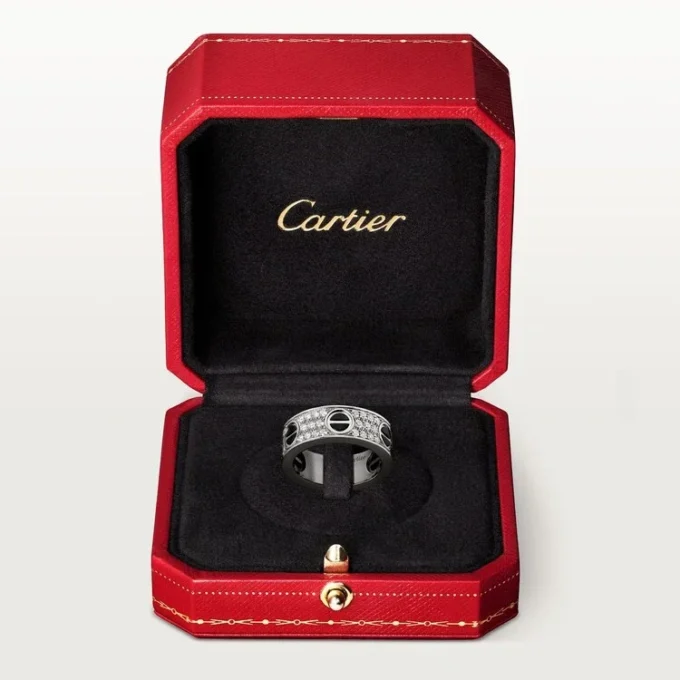Bague Love, pavée de diamants, céramique – Or blanc, céramique, diamants – Cartier