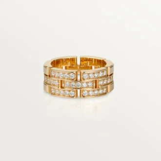 Bague Maillon Panthare, 3 demi-rangées pavées de diamants – Or rose, diamants – Cartier