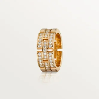 Bague Maillon Panthare, 3 demi-rangées pavées de diamants – Or rose, diamants – Cartier