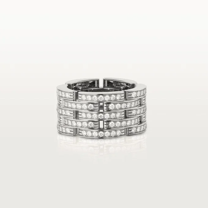 Bague Maillon Panthare, cinq rangées, pavée