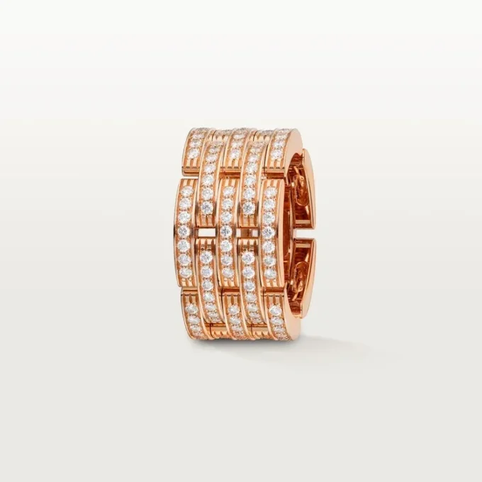Bague Maillon Panthare, cinq rangées, pavée