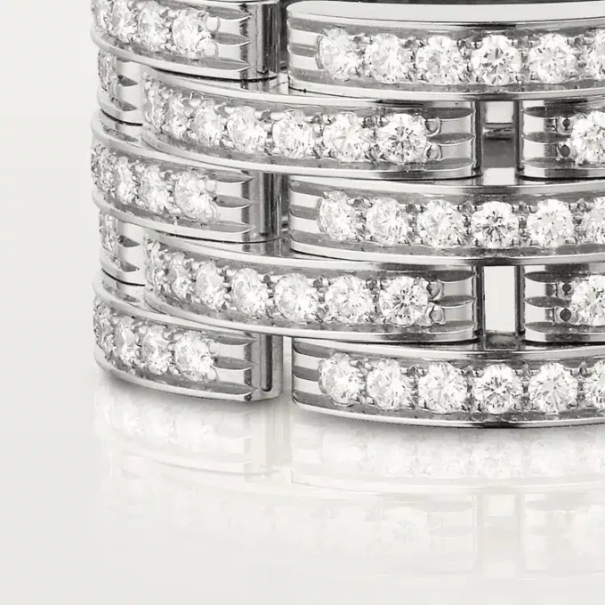 Bague Maillon Panthare, cinq rangées, pavée