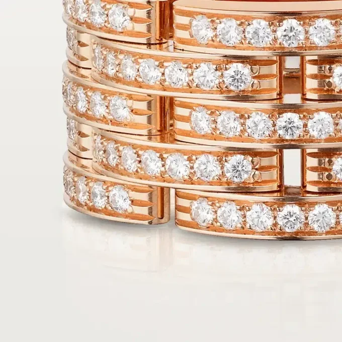 Bague Maillon Panthare, cinq rangées, pavée
