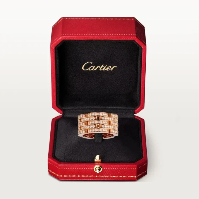 Bague Maillon Panthare, cinq rangées, pavée