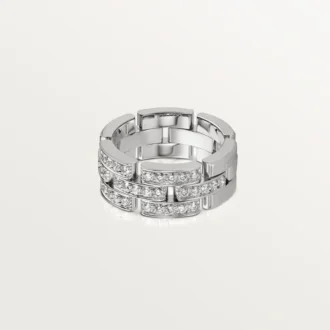 Bague Maillon Panthère, 3 demi-rangées pavées de diamants – Or blanc, diamants – Cartier