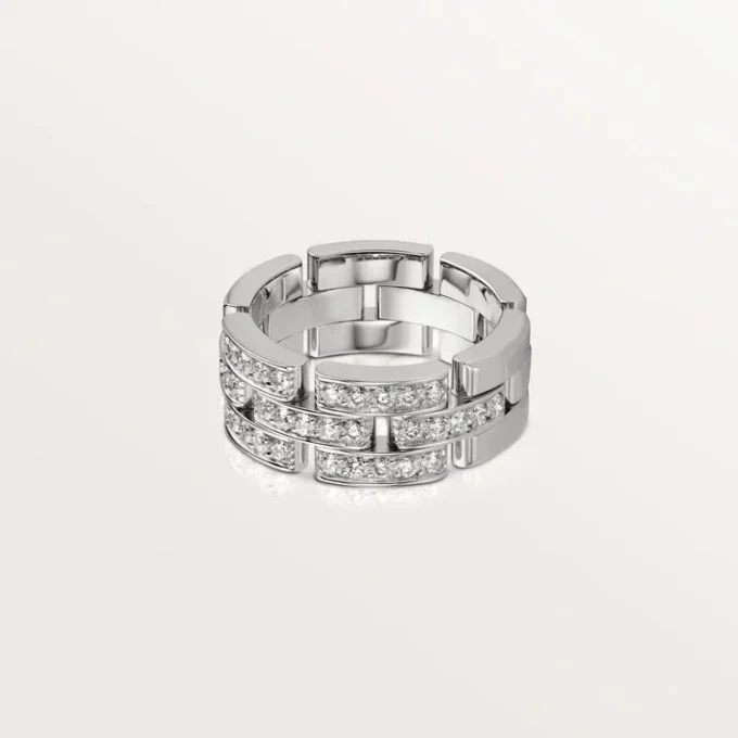 Bague Maillon Panthère, 3 demi-rangées pavées de diamants – Or blanc, diamants – Cartier