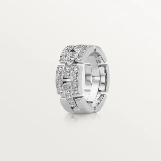 Bague Maillon Panthère, 3 demi-rangées pavées de diamants – Or blanc, diamants – Cartier