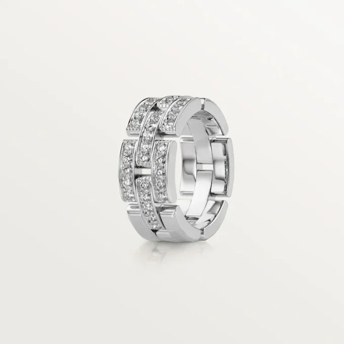 Bague Maillon Panthère, 3 demi-rangées pavées de diamants – Or blanc, diamants – Cartier
