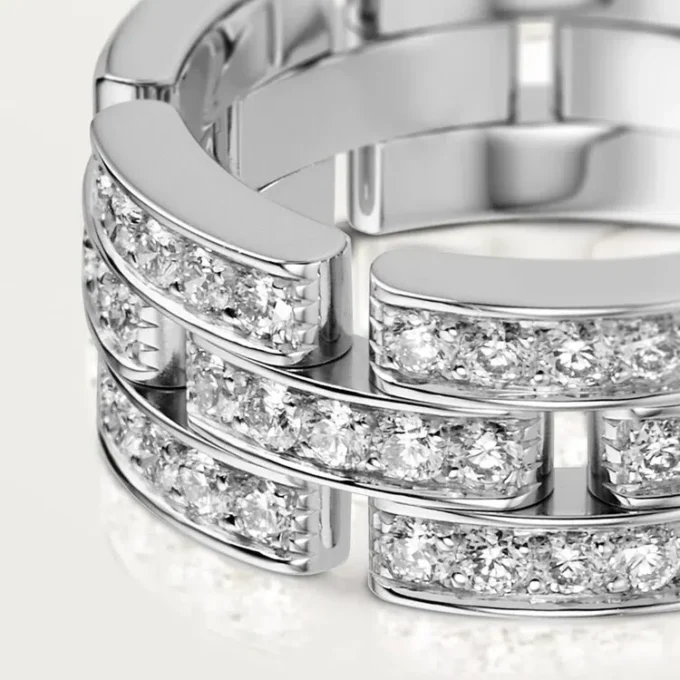 Bague Maillon Panthère, 3 demi-rangées pavées de diamants – Or blanc, diamants – Cartier
