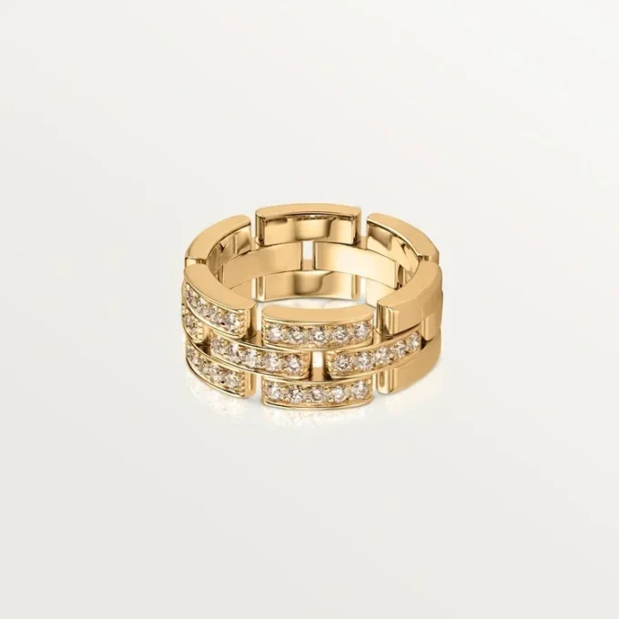 Bague Maillon Panthère, 3 demi-rangées pavées de diamants – Or jaune, diamants – Cartier