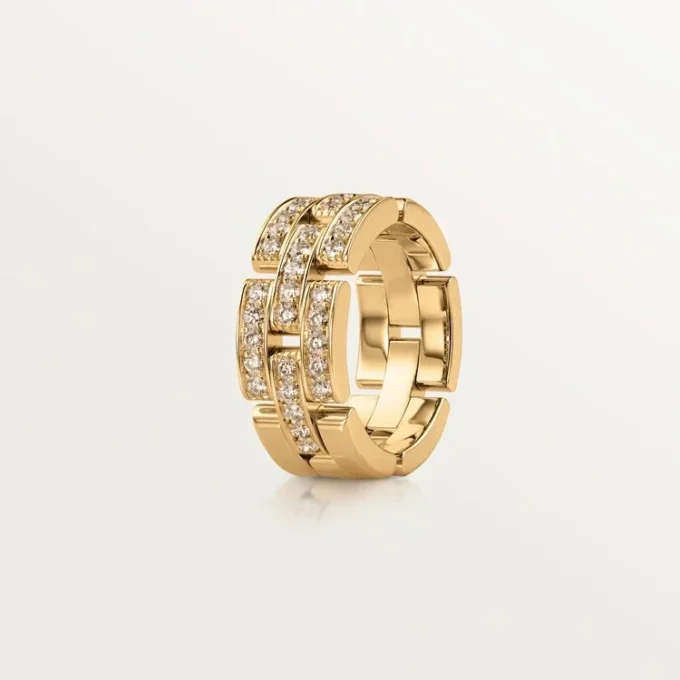 Bague Maillon Panthère, 3 demi-rangées pavées de diamants – Or jaune, diamants – Cartier