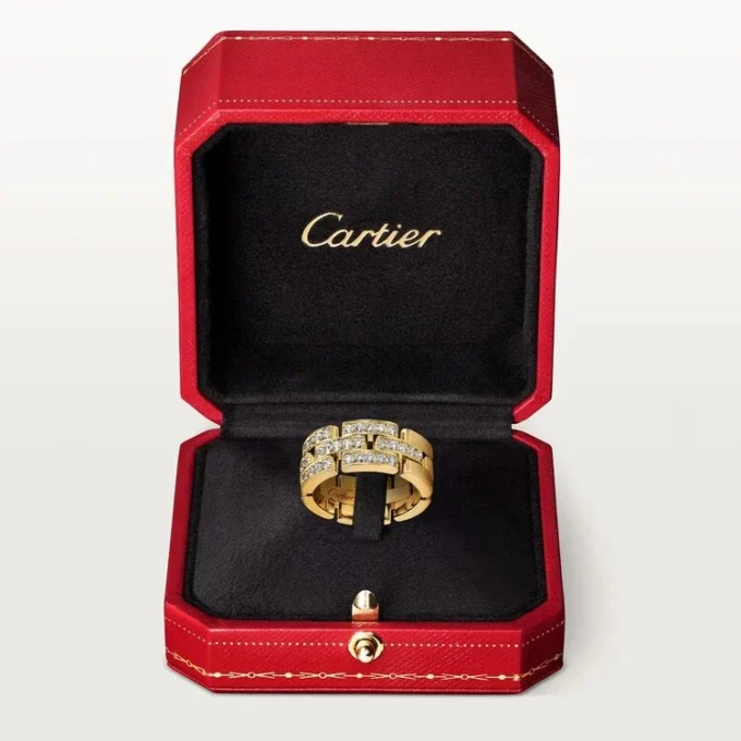 Bague Maillon Panthère, 3 demi-rangées pavées de diamants – Or jaune, diamants – Cartier