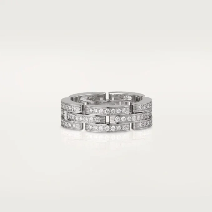 Bague Maillon Panthère, triple rangée, pavée