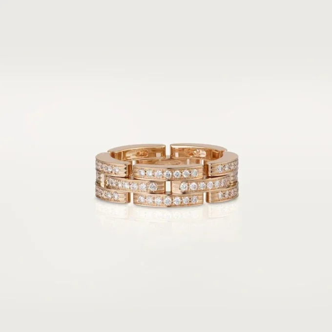 Bague Maillon Panthère, triple rangée, pavée