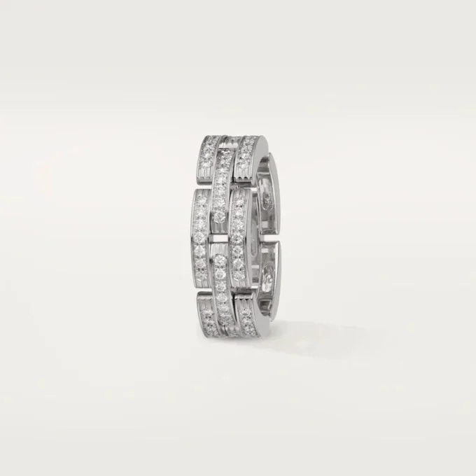Bague Maillon Panthère, triple rangée, pavée