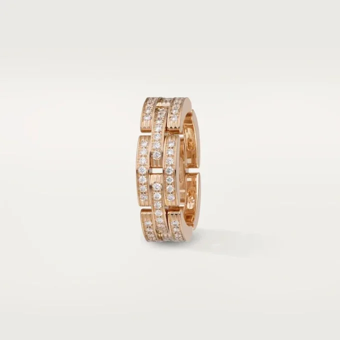 Bague Maillon Panthère, triple rangée, pavée