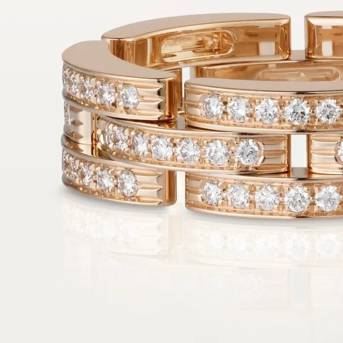 Bague Maillon Panthère, triple rangée, pavée