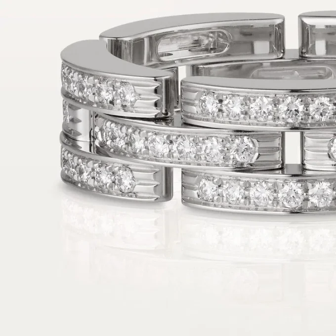 Bague Maillon Panthère, triple rangée, pavée