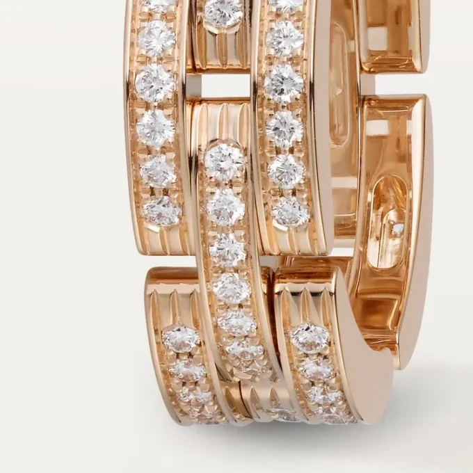 Bague Maillon Panthère, triple rangée, pavée