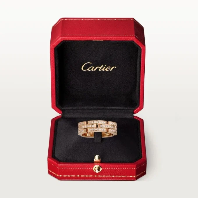 Bague Maillon Panthère, triple rangée, pavée