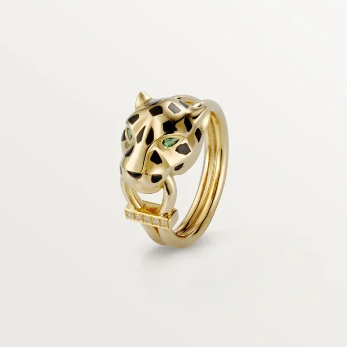 Bague Panthère de Cartier – Or jaune, laque, diamants, grenat tsavorite – Cartier