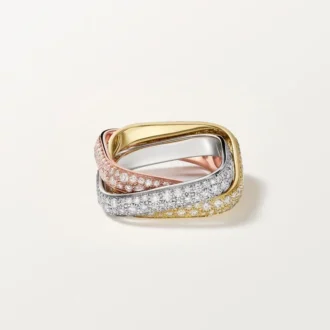 Bague Trinity Cushion, modèle classique, pavée