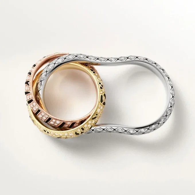 Bague Trinity à deux doigts, laquée, pavée