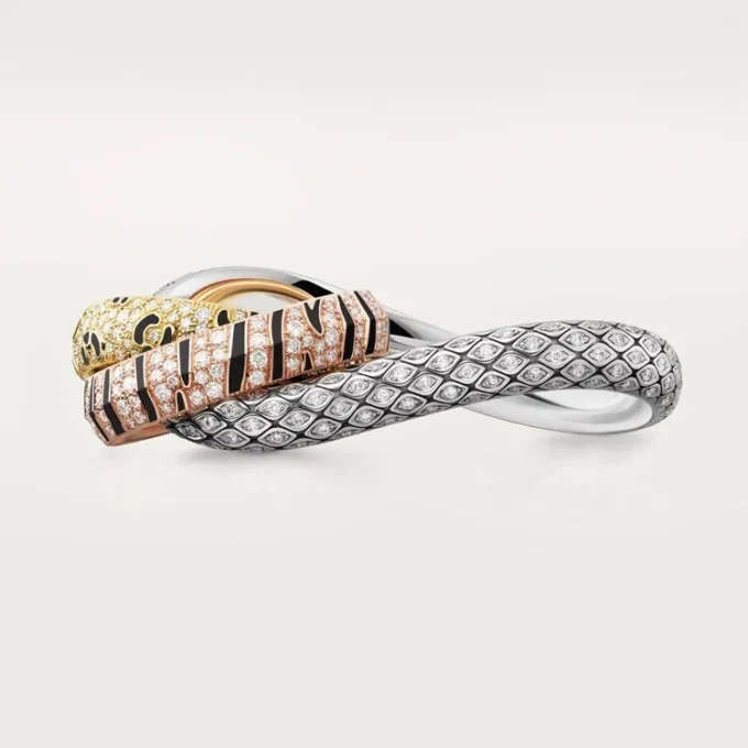 Bague Trinity à deux doigts, laquée, pavée