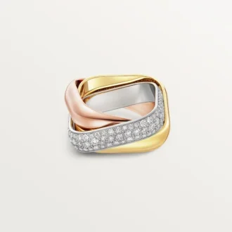 Bague Trinity, forme coussin, grand modèle, demi-sertie