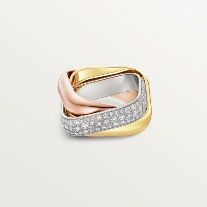 Bague Trinity, forme coussin, grand modèle, demi-sertie