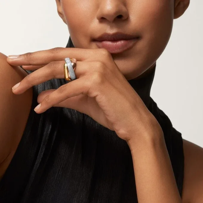 Bague Trinity, forme coussin, grand modèle, demi-sertie