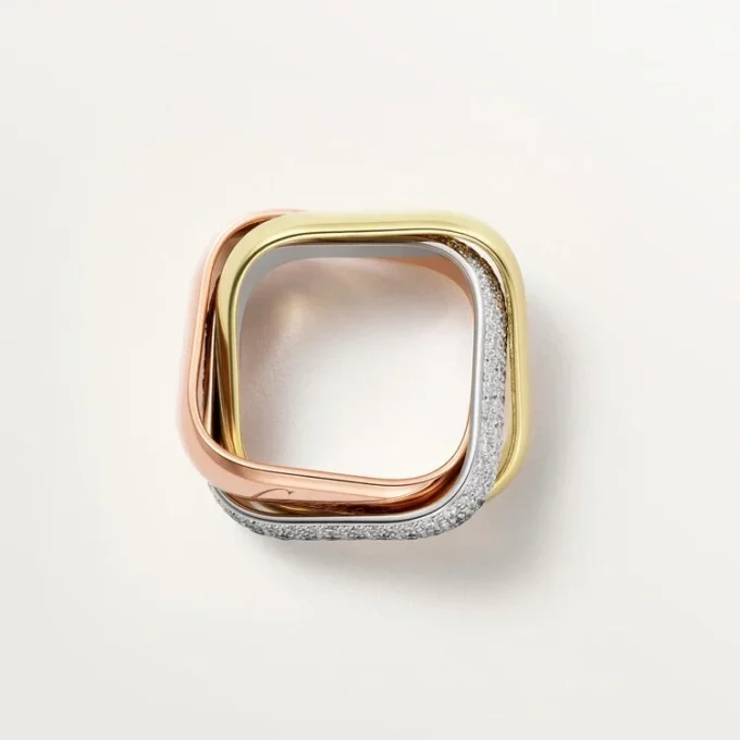 Bague Trinity, forme coussin, grand modèle, demi-sertie