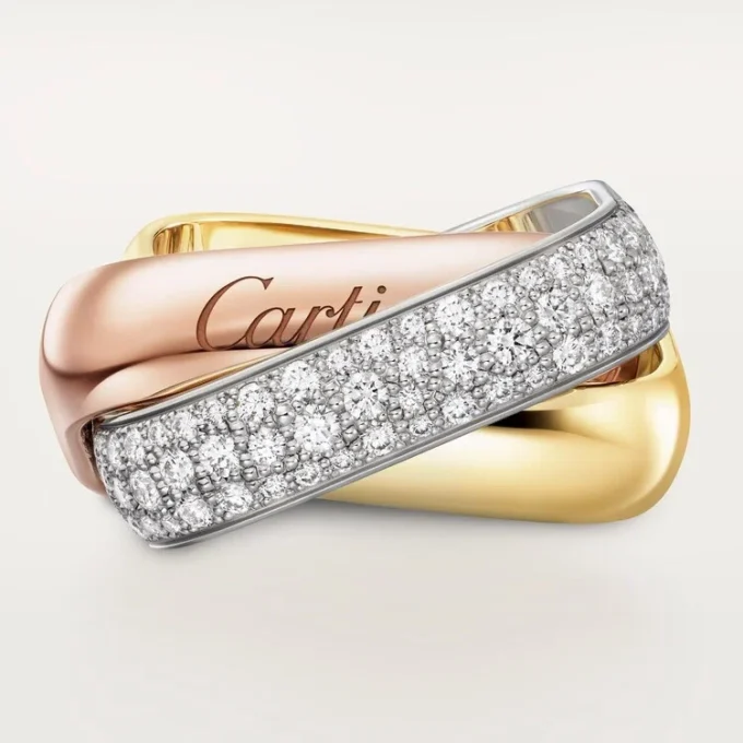 Bague Trinity, forme coussin, grand modèle, demi-sertie