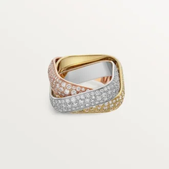 Bague Trinity, forme coussin, grand modèle, pavée