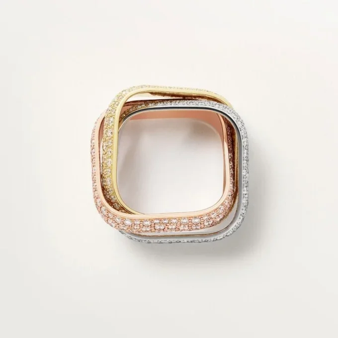 Bague Trinity, forme coussin, grand modèle, pavée