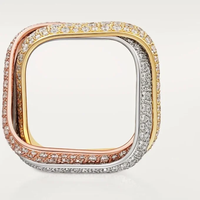 Bague Trinity, forme coussin, grand modèle, pavée